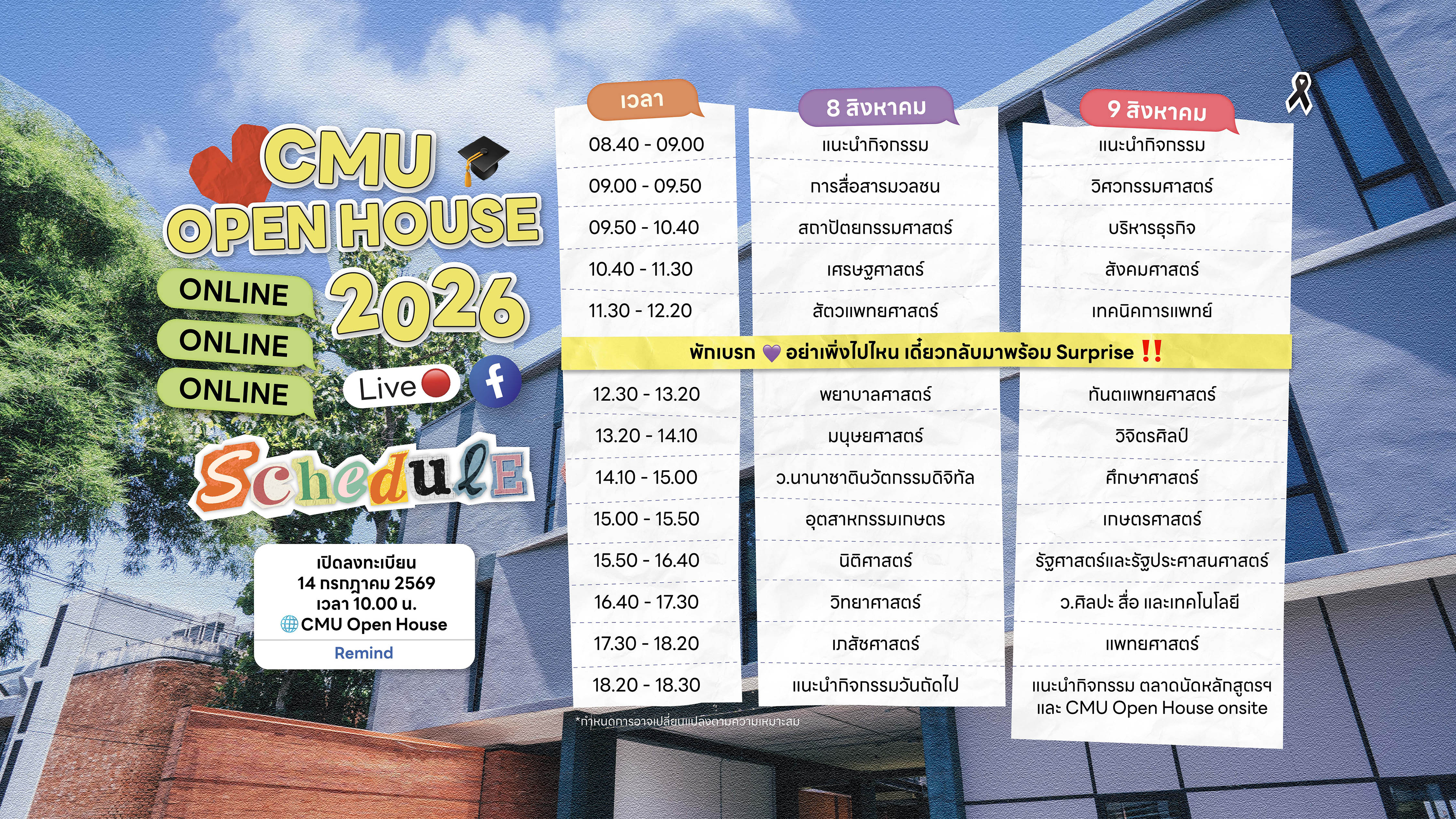 กำหนดการจัดกิจกรรม CMU Open House Online